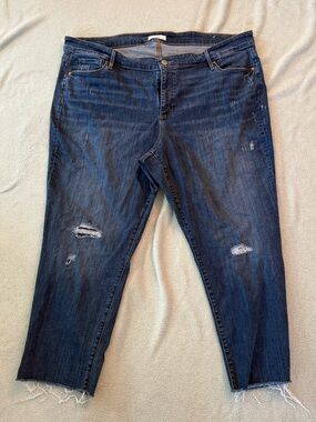 LOFT Dark Blue Distressed Cropped Jeans